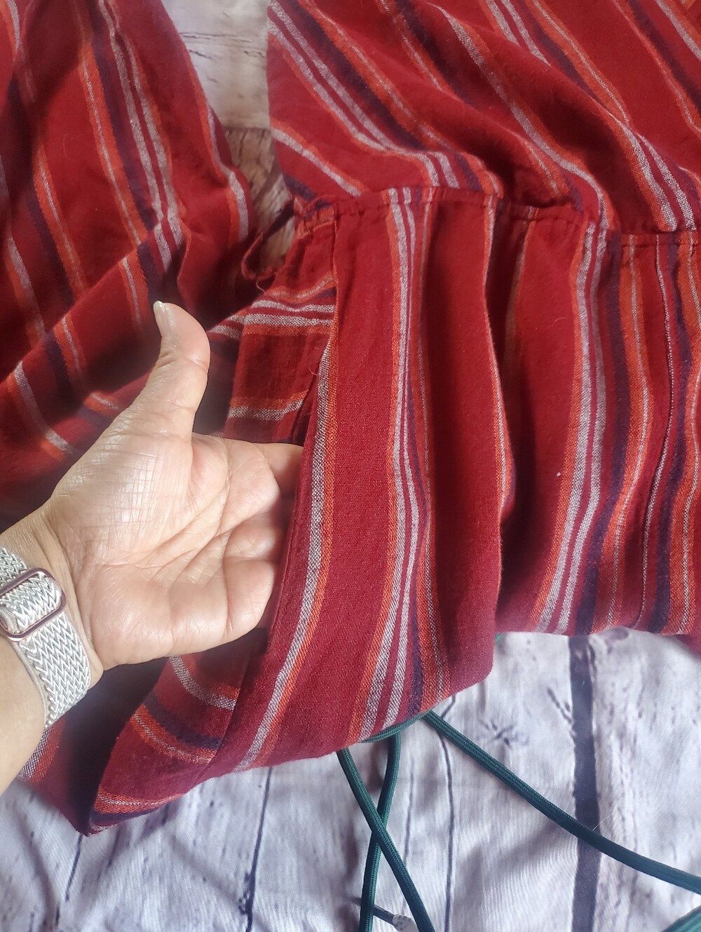 Indigo Rein Linen Blend Jumpsuit Striped Burgundy Sleeveless Wide-leg Beachy XL - Picture 3 of 11